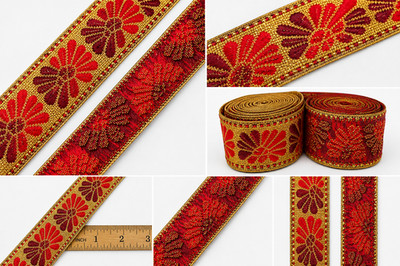 1'' Indian Saree Border Trim Embroidered Red Lace Ribbon Sewing Sari Border 9Y