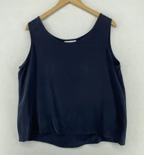 TRAVIS AYERS Tank Top 16 Sandwashed Silk Boxy Scoop Neck Sleeveless Blue