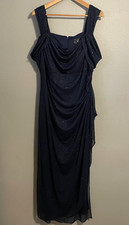 Alex Evenings Dress Womens 16W Blue Glitter Ruched Cowl Neck Chiffon Maxi Formal