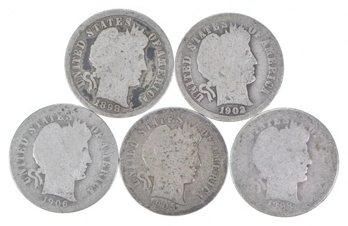 Better Lot 5 1898 1902-O 1906-S 1905-S 1898 Barber Dime 0.50 Face *212