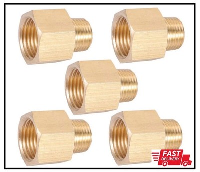 5 Pack Brass Pipe Fitting 3/8'' NPT Thread Male to 1/2'' NPT Female Reducer -Y