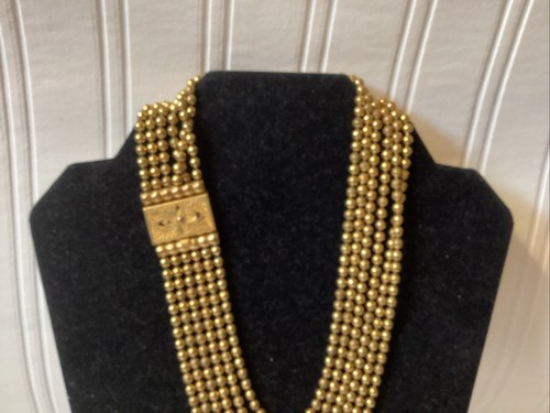 Antique Victorian Brass Beaded Layered Ornate Box Clasp Necklace - 20” - Picture 8 of 9
