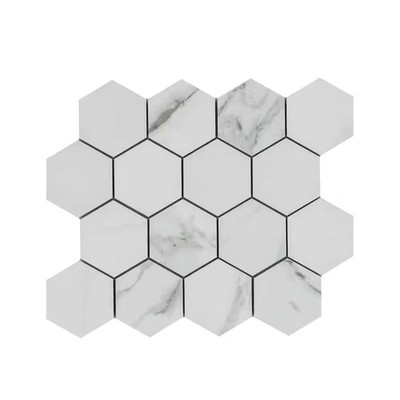 Carrara 3 In. Hexagon 12 In. X 12 In. Polished Porcelain Mesh-Mounted Mosaic Flo