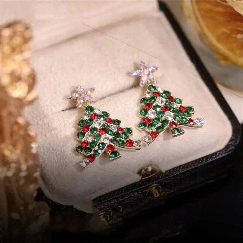 Pendientes colgantes redondos de diamantes simulados para árbol de Navidad de 2 quilates enchapados en oro blanco de 14 k Foto 3 de 4