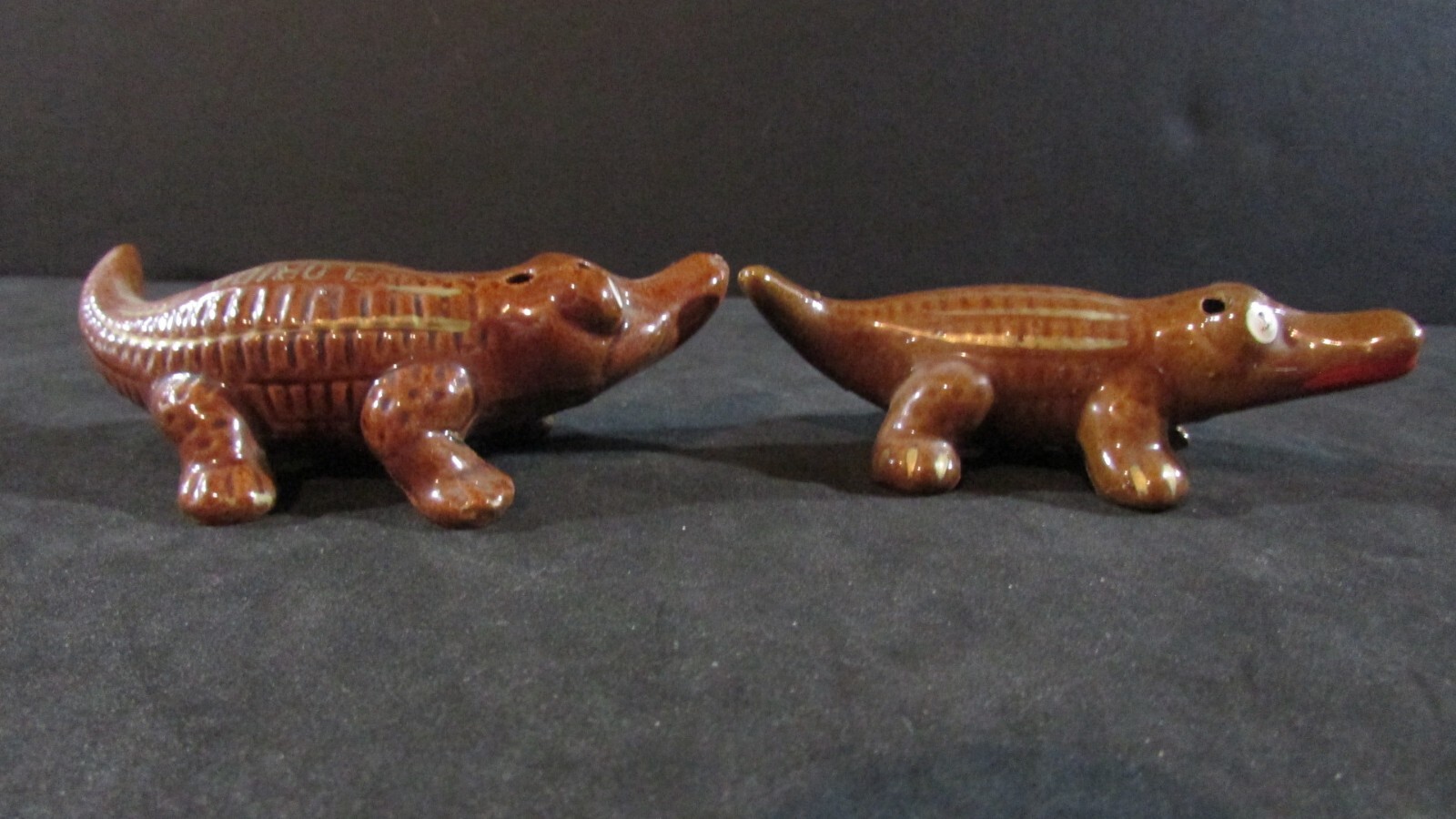 Vintage Salt and Pepper Shakers Brown Alligator Florida Kenmar