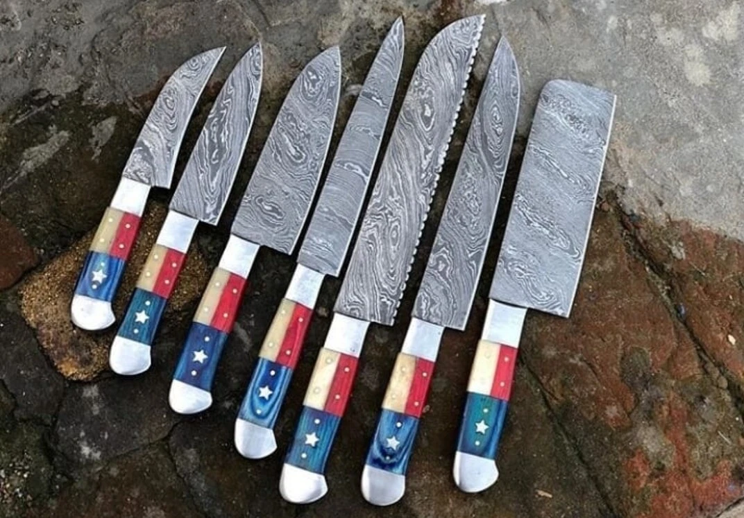 CUSTOM MADE DAMASCUS BLADE PCs.7 CHEF/KITCHEN KNIVES SET