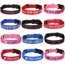 Embroidered Personalized Dog Collar Durable Nylon Reflective Custom Pet Name ID