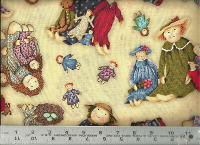 SPX Fabrics ~ Primative Raggedy Rag Dolls Allover ~ 100% Cotton Quilt Fabric BTY