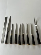 W. Richardson Sheffield Bakelite Horn set of 8 Stainless Steel Knives Carving