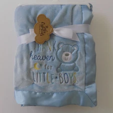 NEW Baby Essentials Thank Heaven For LIttle Boys 30" x 40" Blue Blanket