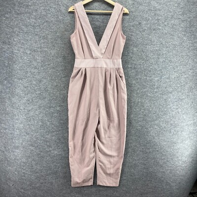 New Asos Jumpsuit Women 6 Beige Sleeveless V-Neck Pockets Casual One Piece