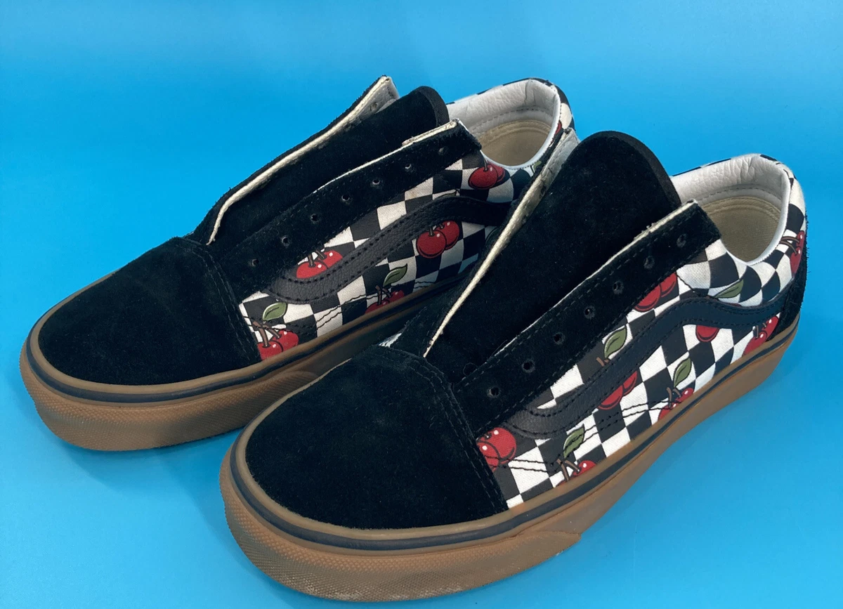 Vans Unisex Cherry Black Old Skool Checkered Skate Sneakers Shoes Size 5.5