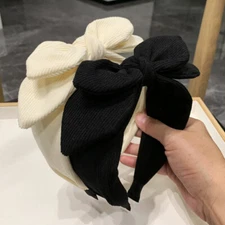 Women Rabbit Ears Hair Hoop Solid Color Stripe Hairbands Wide Head Hoop Sweet