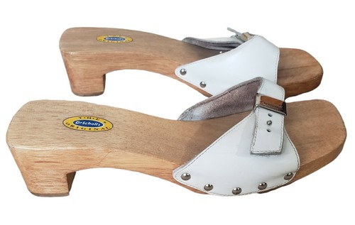 Dr Scholl's Original Wood Exercise Heeled Sandal White Leather Sz 8M | eBay