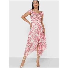 TED BAKER Eloisi Floral Chiffon Pleated Bardot Off Shoulder Dress 6 TB = 14/16