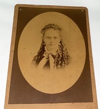 Rare Antique Victorian American Fashion Beauty Curly Hair Bow Cabinet Photo