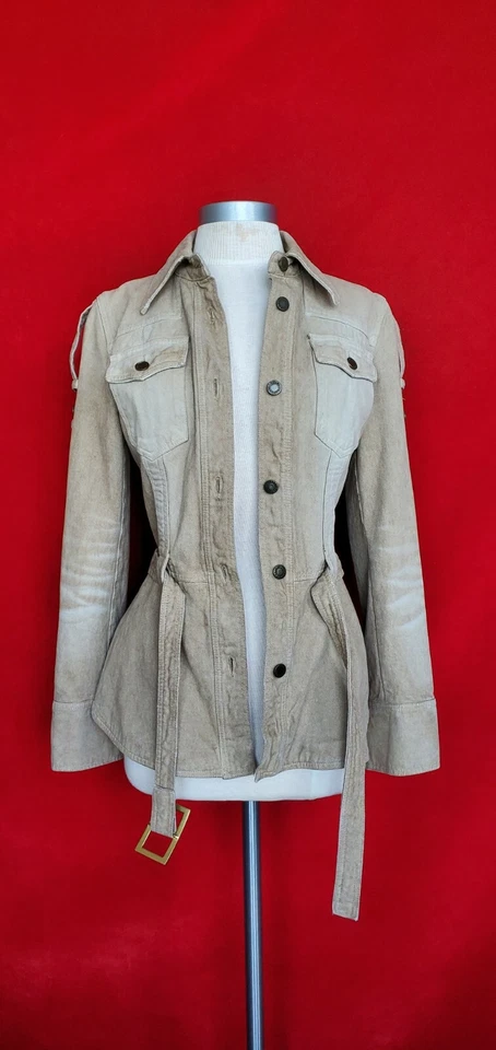 Chaqueta de Colección Dolce Gabbana Caqui Denim Militar con Cinturón Talla 40 Foto 4 de 4