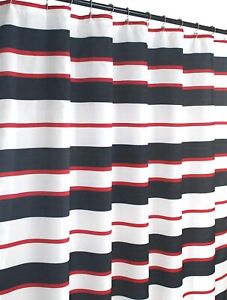 Red Black White Solid Striped Fabric, Solid Navy Blue Fabric Shower Curtain