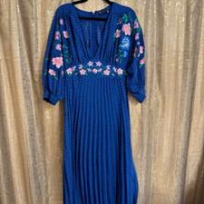 ASOS Design Royal Blue Textured Floral Embroidered Midi Dress Size 8