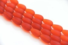 Tear Drop Beads, 16mm, Tangerine Orange w/Frosted Matte Sea Gass Finish, 6 Pcs