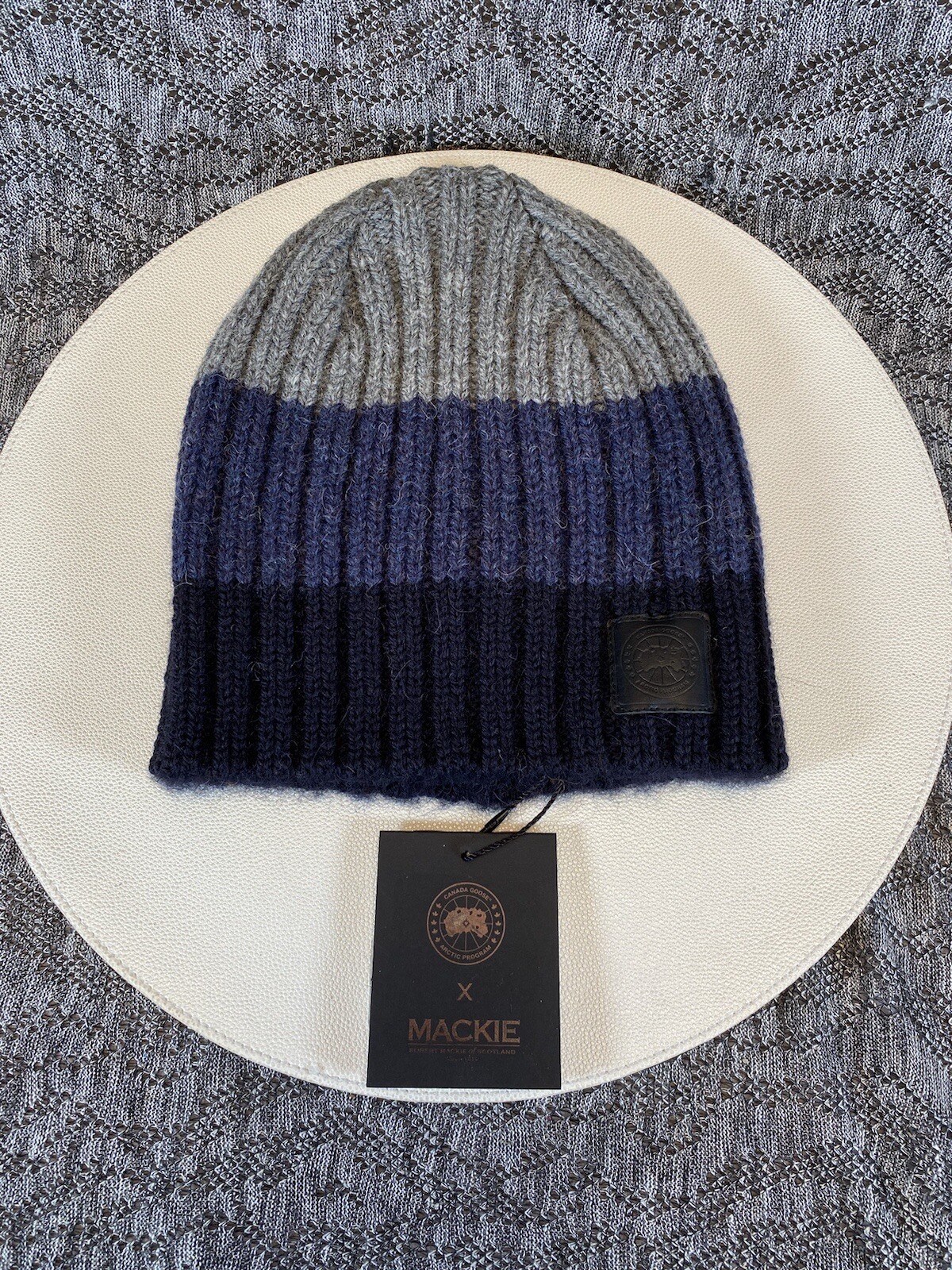 Canada Goose Wool Block Rib Slouch Hat Beanie Men’s Navy Blue NWT