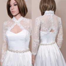 Wedding Dress Jacket for Bride white lvory Lace Top Accessories 6 8 10 12 14 16