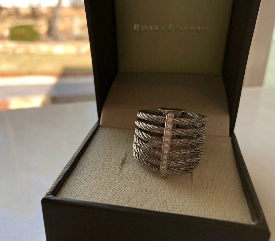 ALOR Cable 18K / Stainless Steel and Diamond Midi Band Ring Size 9 Foto 4 de 4