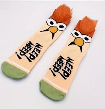 The Muppets Beaker Meep Meep Fuzzy Hair Adult Crew Socks One Size Retro Novelty