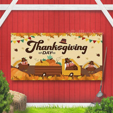 Happy Thanksgiving Backdrop Banner Decor Beige - Pumpkin Turkey Fall Harvest