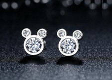 Disney Mickey Mouse Silver Pave Cubic Zirconia Stud Earrings