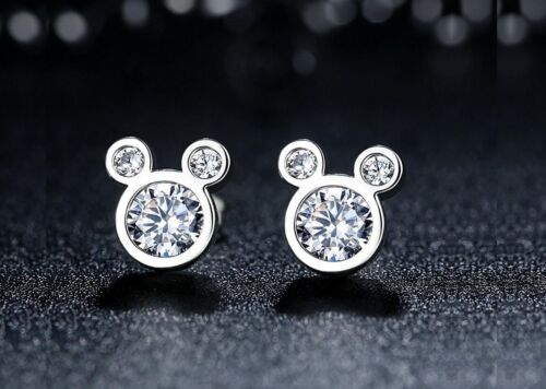 Boucles d'oreilles clous cubiques en zircone pavé argent Disney Mickey souris - Photo 1 sur 2