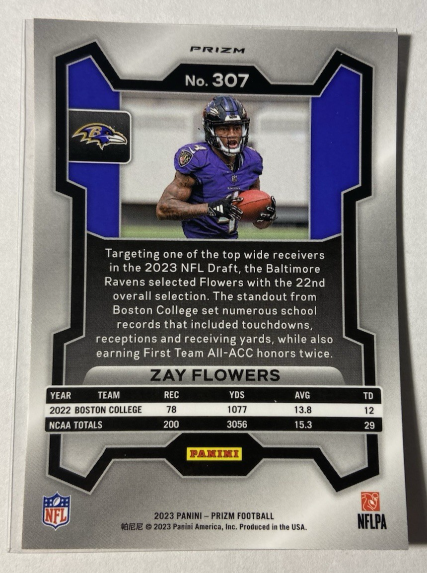 Zay Flowers 2023 Panini Prizm Orange Lazer Prizm Rookie Card #307
