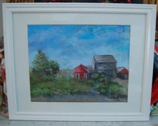 FRAMED SIG PASTEL ON SANDED PAPER COUNTRY HOUSE SCENE ARTIST: FRANCES DE BARTOLO