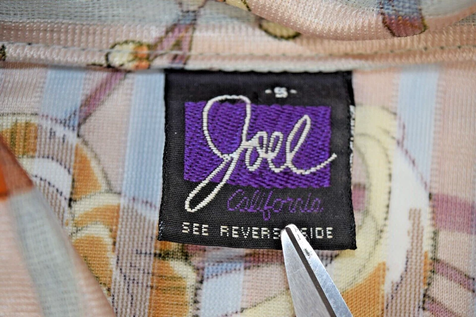 Camisa Top Vintage Joel California Talla S/M Años 70 Gris Semi Transparente Rayas Floral Foto 3 de 4