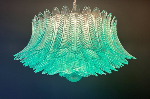 Grande lampadario in vetro di Murano -100 bicchieri Felci turchesi - Foto 14 di 21