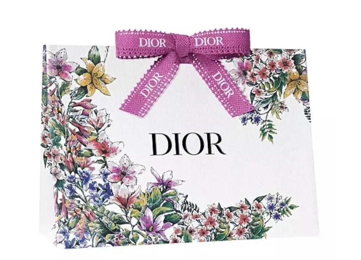 DIOR Gift Bag Floral Print Ribbon Collapsible 9.5