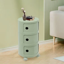 Modern Round End Table 3-Tier Sliding Drawers Bedside Nightstand for Bedroom Dec