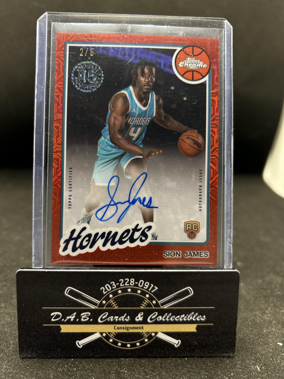 2025-26 Topps Sion James 1980-81 Rookie Red Mojo Refractor Auto #/5 Hornets J15