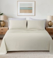 Oversized Cotton Flannel 4-Piece Ivory Solid Queen Sheet Set