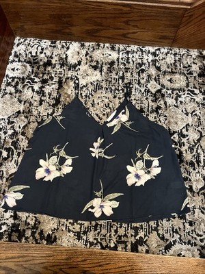LUSH boutique Black Floral V-Neck tank Camisole Blouse XXL plus size  