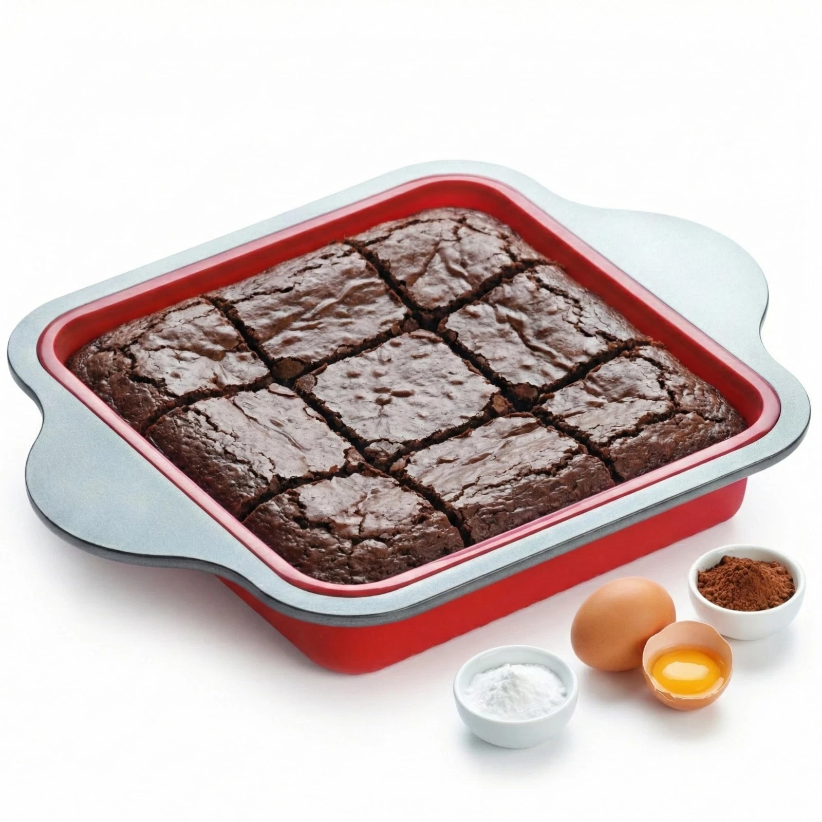 Non-Stick Silicone 8x8 Square Cake & Brownie Pan with Easy Grip Handles - Oven S