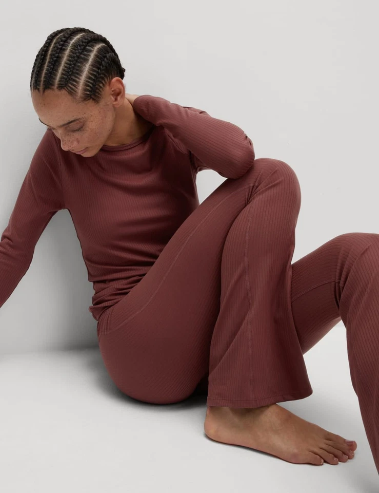 M&S - Goodmove Womens Brown Rib Full Length Women Leggings - Image 4 of 4