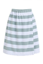 Vintage Green White Striped Cotton Knee-Length Skirt