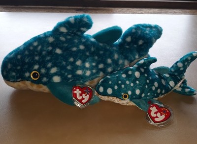 Ty Beanie Baby & Buddy Poseidon The Whale 12 inch/8 inch Plush Retired MWMT