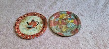 Vintage Pair Ohio Art Tin Lithograph Tea Set Plates 1950"s