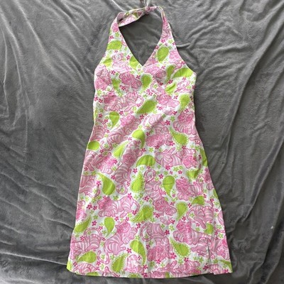Lily Pulitzer Dress Girls 8 Pink Tigers Halter Retro Preppy Coastal Beach