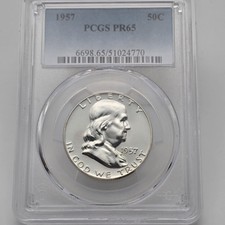 1957 PCGS PR65 GRADED FRANKLIN SILVER HALF DOLLAR PROOF 50c COIN Lot  2279