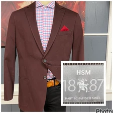 Hart Schaffner Marx Blazer Jacket Sport Coat Mens 44R Deep Red Twill Cotton