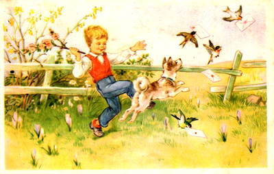 AK   - Hund - Knabe und Vögel - Verlag: EAS