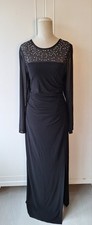 MONSOON Long Black Evening Dress Cocktail Gown Diamonte Detail Size 16